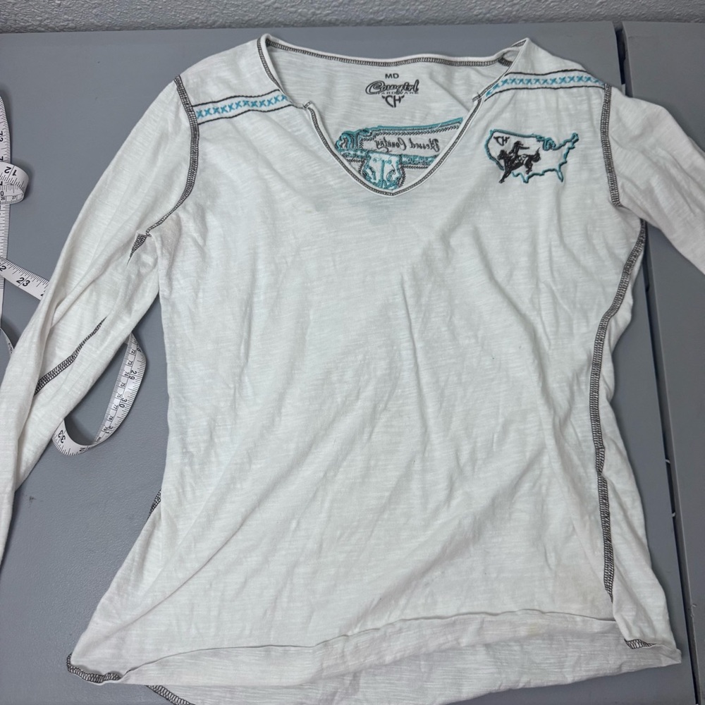 Embellished White Long Sleeve Tee